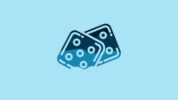 青の背景に隔離された青のゲームダイスアイコン カジノのギャンブル 4Kビデオモーショングラフィックアニメーション — ストック動画