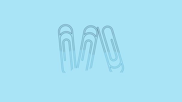 Blue Paper Clip Icon Isolated Blue Background Video Motion Graphic — Stock Video