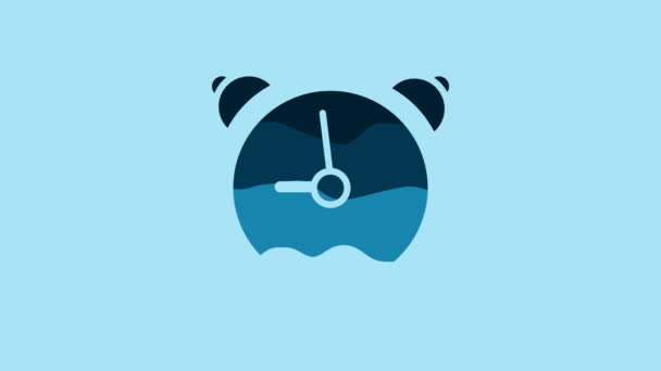Blue Alarm Clock Icon Isolated Blue Background Wake Get Concept — 비디오