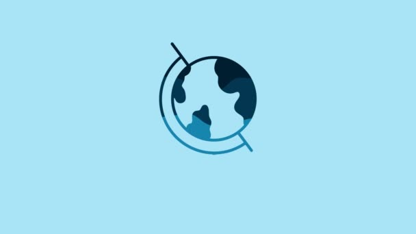 Blue Earth Globe Icon Isolated Blue Background Video Motion Graphic — Stok Video