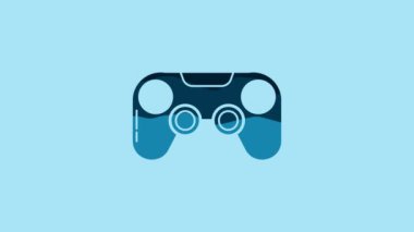 Blue Gamepad icon isolated on blue background. Game controller. 4K Video motion graphic animation.