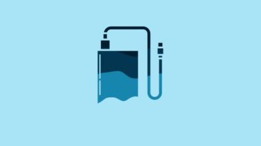 Blue Power bank with different charge cable icon isolated on blue background. Portable charging device. 4K Video motion graphic animation.