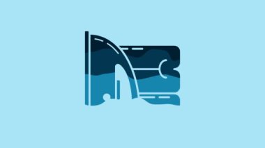 Blue Electric iron and towel icon isolated on blue background. Steam iron. 4K Video motion graphic animation.