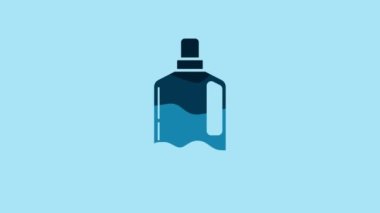 Blue Plastic bottle for liquid laundry detergent, bleach, dishwashing liquid or another cleaning agent icon isolated on blue background. 4K Video motion graphic animation.