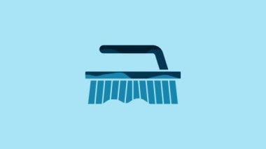 Blue Brush for cleaning icon isolated on blue background. 4K Video motion graphic animation.