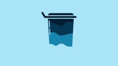 Blue Trash can icon isolated on blue background. Garbage bin sign. Recycle basket icon. Office trash icon. 4K Video motion graphic animation.