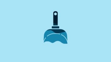 Blue Dustpan icon isolated on blue background. Cleaning scoop services. 4K Video motion graphic animation.