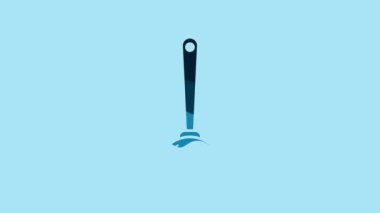 Blue Rubber plunger with wooden handle for pipe cleaning icon isolated on blue background. Toilet plunger. 4K Video motion graphic animation.