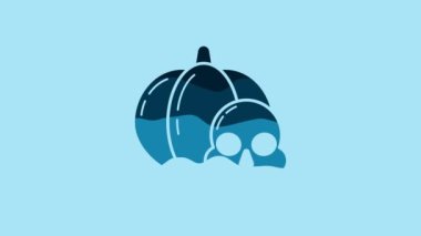 Blue Pumpkin and skull icon isolated on blue background. Happy Halloween party. 4K Video motion graphic animation.