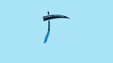 Blue Scythe icon isolated on blue background. Happy Halloween party. 4K Video motion graphic animation.