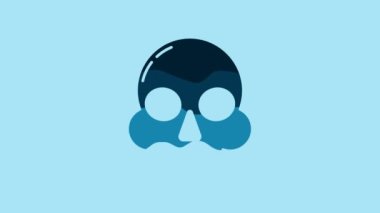 Blue Skull icon isolated on blue background. Happy Halloween party. 4K Video motion graphic animation.