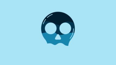 Blue Skull icon isolated on blue background. Happy Halloween party. 4K Video motion graphic animation.