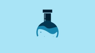 Blue Bottle with potion icon isolated on blue background. Flask with magic potion. Happy Halloween party. 4K Video motion graphic animation.
