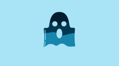 Blue Ghost icon isolated on blue background. Happy Halloween party. 4K Video motion graphic animation.