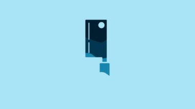 Blue Meat chopper icon isolated on blue background. Kitchen knife for meat. Butcher knife. Happy Halloween party. 4K Video motion graphic animation.