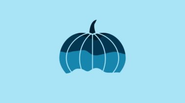 Blue Pumpkin icon isolated on blue background. Happy Halloween party. 4K Video motion graphic animation.