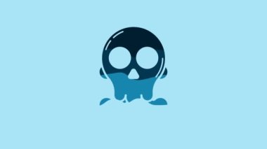 Blue Skull on crossbones icon isolated on blue background. Happy Halloween party. 4K Video motion graphic animation.
