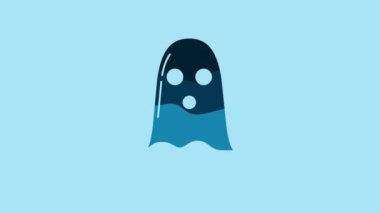 Blue Ghost icon isolated on blue background. Happy Halloween party. 4K Video motion graphic animation.