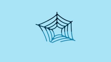 Blue Spider web icon isolated on blue background. Cobweb sign. Happy Halloween party. 4K Video motion graphic animation.