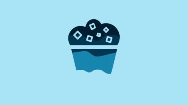Blue Popcorn in cardboard box icon isolated on blue background. Popcorn bucket box. 4K Video motion graphic animation.