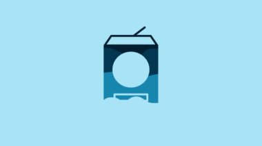 Blue Beer can icon isolated on blue background. 4K Video motion graphic animation.
