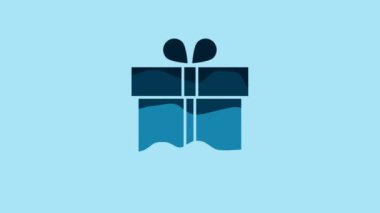 Blue Gift box icon isolated on blue background. 4K Video motion graphic animation.
