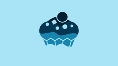 Blue Muffin icon isolated on blue background. 4K Video motion graphic animation.