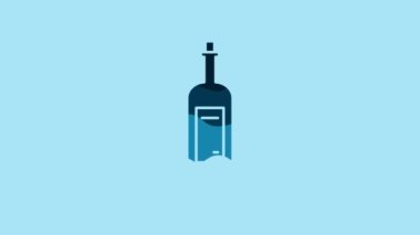 Blue Bottle of wine icon isolated on blue background. 4K Video motion graphic animation.