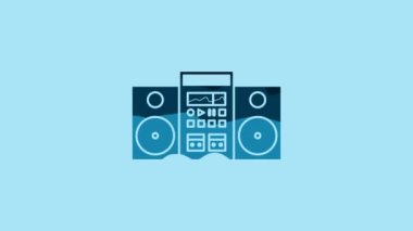Blue Home stereo with two speakers icon isolated on blue background. Music system. 4K Video motion graphic animation.