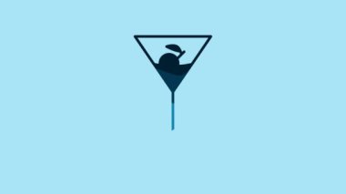 Blue Martini glass icon isolated on blue background. Cocktail icon. Wine glass icon. 4K Video motion graphic animation.