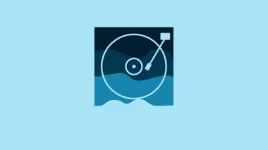 Blue Vinyl player with a vinyl disk icon isolated on blue background. 4K Video motion graphic animation.
