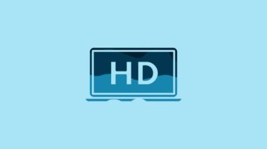 Blue Laptop screen with HD video technology icon isolated on blue background. 4K Video motion graphic animation.