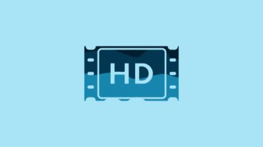 Blue 4k movie, tape, frame icon isolated on blue background. 4K Video motion graphic animation.