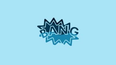 Blue Bang boom, gun Comic text speech bubble balloon icon isolated on blue background. 4K Video motion graphic animation.