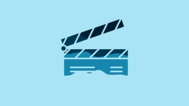 Blue Movie clapper icon isolated on blue background. Film clapper board. Clapperboard sign. Cinema production or media industry concept. 4K Video motion graphic animation.