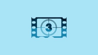 Blue Play Video icon isolated on blue background. Film strip with start sign. 4K Video motion graphic animation.