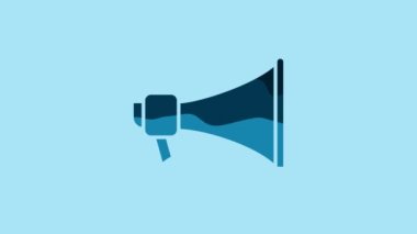 Blue Megaphone icon isolated on blue background. Speaker sign. 4K Video motion graphic animation.