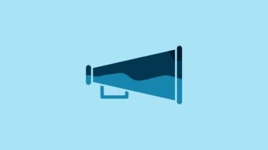 Blue Megaphone icon isolated on blue background. Speaker sign. 4K Video motion graphic animation.