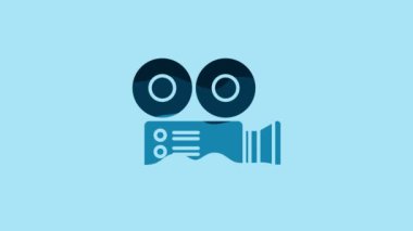 Blue Cinema camera icon isolated on blue background. Video camera. Movie sign. Film projector. 4K Video motion graphic animation.
