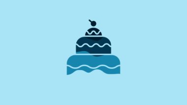 Blue Cake icon isolated on blue background. Happy Birthday. 4K Video motion graphic animation.