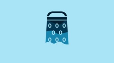 Blue Grater icon isolated on blue background. Kitchen symbol. Cooking utensil. Cutlery sign. 4K Video motion graphic animation.