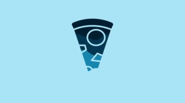 Blue Slice of pizza icon isolated on blue background. 4K Video motion graphic animation.
