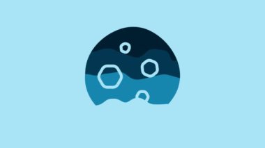 Blue Cookie or biscuit with chocolate icon isolated on blue background. 4K Video motion graphic animation.