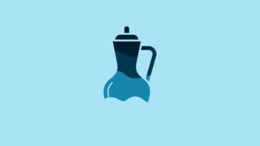 Blue Bottle of olive oil icon isolated on blue background. Jug with olive oil icon. 4K Video motion graphic animation.