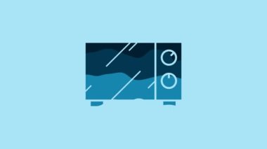 Blue Microwave oven icon isolated on blue background. Home appliances icon. 4K Video motion graphic animation.
