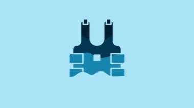 Blue Bulletproof vest for protection from bullets icon isolated on blue background. Body armor sign. Military clothing. 4K Video motion graphic animation.