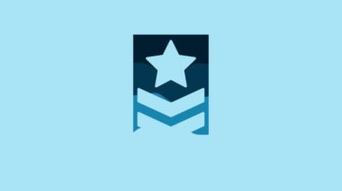 Blue Chevron icon isolated on blue background. Military badge sign. 4K Video motion graphic animation.