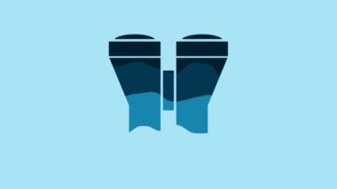 Blue Binoculars icon isolated on blue background. Find software sign. Spy equipment symbol. 4K Video motion graphic animation.