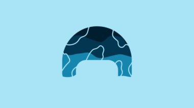 Blue Military helmet icon isolated on blue background. Army hat symbol of defense and protect. Protective hat. 4K Video motion graphic animation.