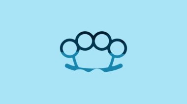 Blue Brass knuckles icon isolated on blue background. 4K Video motion graphic animation.